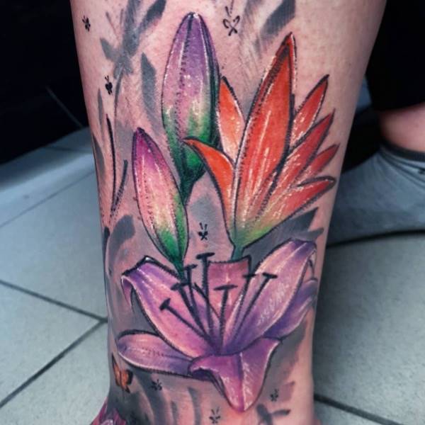 Lilien und Schmetterlinge
