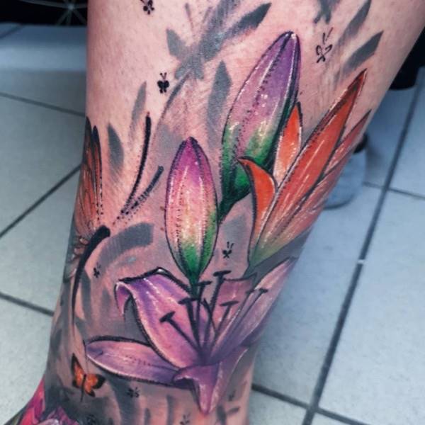 Lilien und Schmetterlinge