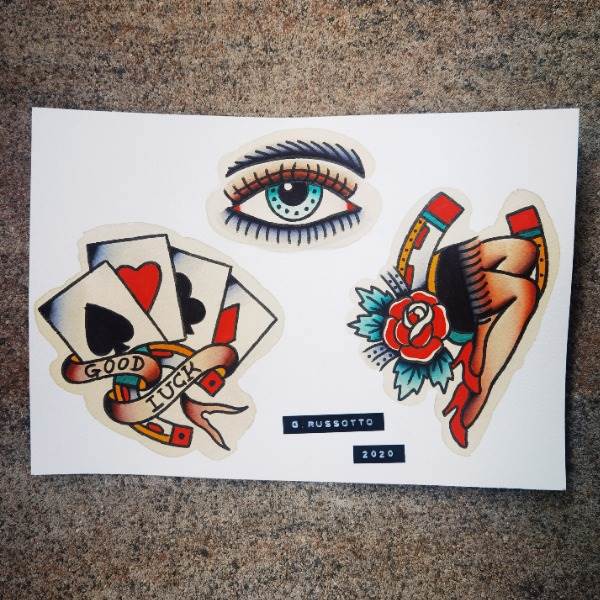 Handpainted tattoo flash sheet